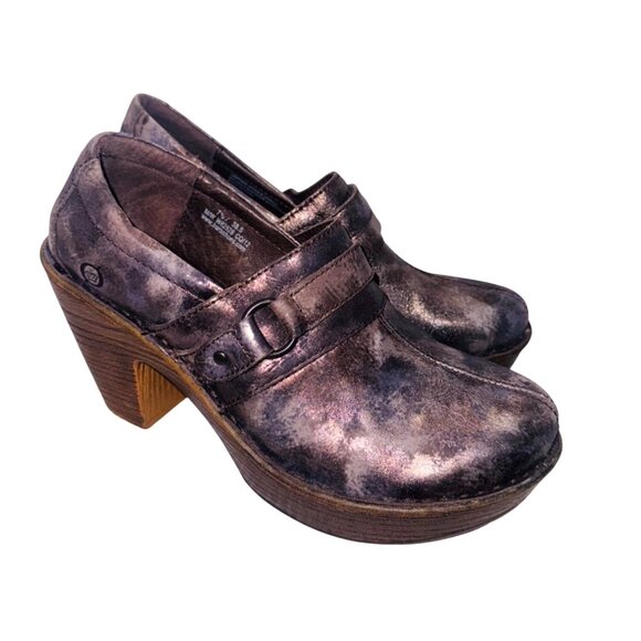 Born Brown Distressed Leather Heeled Clogs 7.5 Comfort Slip-On Steampunk Cottage - Picture 1 of 11